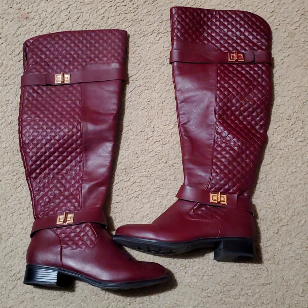 Burgundy above the knee boots